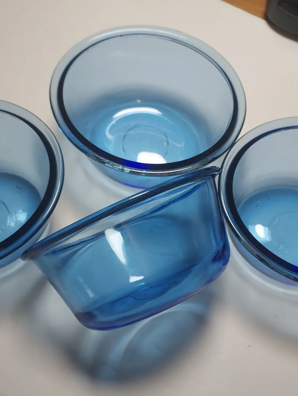 Vintage Anchor Hocking Blue Custard Bowls Ramekin Dishes 10 Oz.